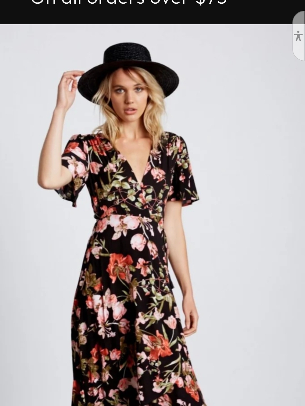 Floral Wrap Maxi Dress in Black and Pink